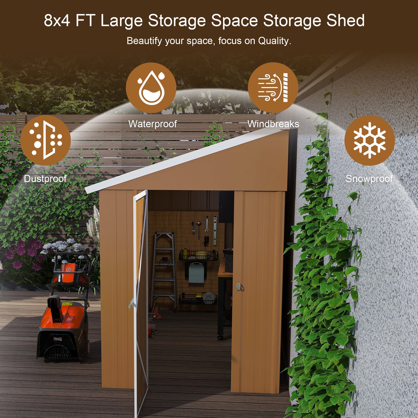 8x4 FT Heavy-Duty Metal Storage Shed With Single Hinged Door  Windows & Ventilation - Weatherproof Outdoor Garden Shed For Backyard  Lawn And Tool Organization