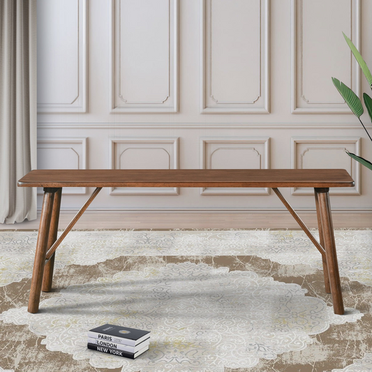 Versatile Solid Wood Molly Bench With Mid-Century Design In Walnut Brown 17.7     H X 43.3     W X 13     D