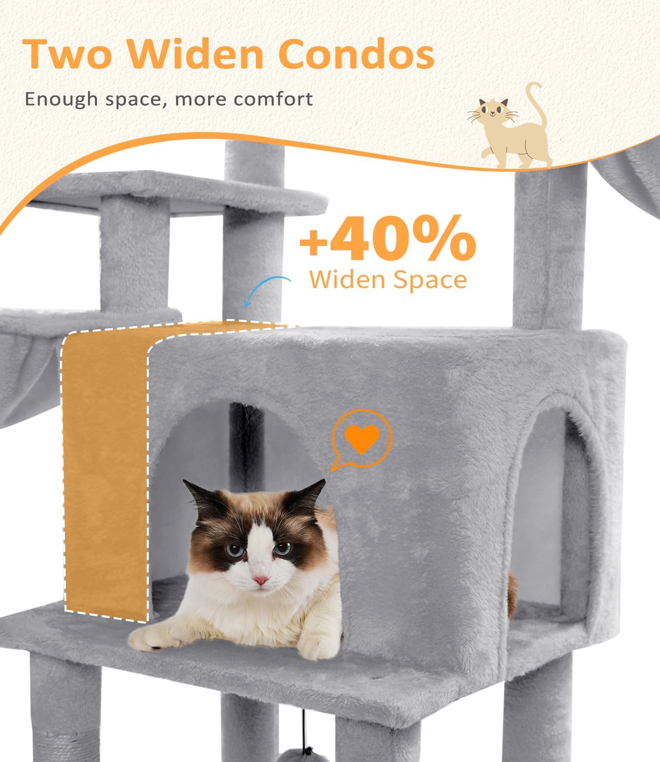 ABCPET Large Cat Tree, Cat Tower, Multi-Tier, Indoor Cat, Sisal Scratching Post, Widened Cat Perching Post, Square Hammock, Widened Cat House, Light Gray,Self-pickup Only
