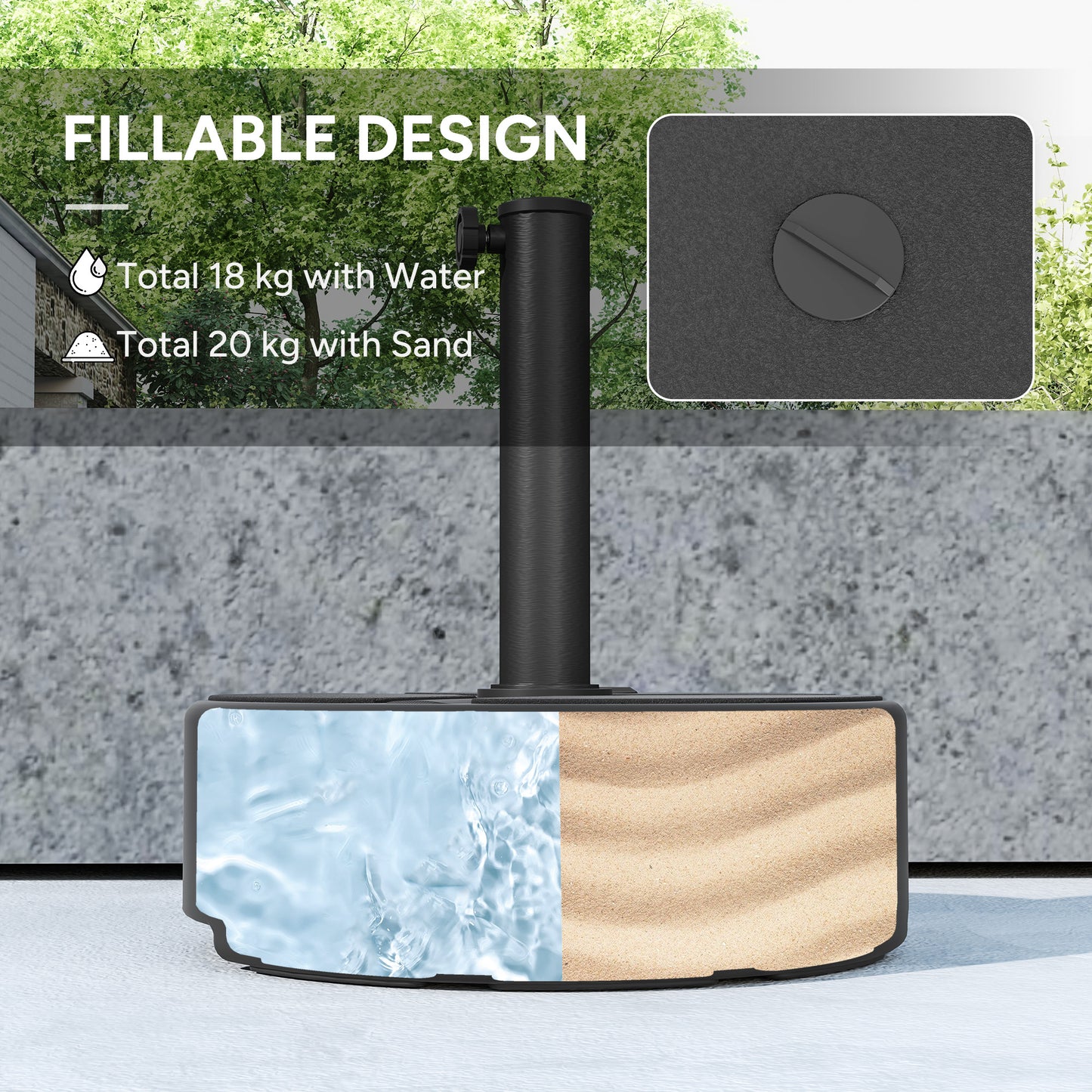 Round Patio Umbrella Base Holder, Heavy Duty Outdoor Umbrella Stand Base, Filled Up To 44lbs With Stand Or 40lbs With Water For Garden, Poolside, Black