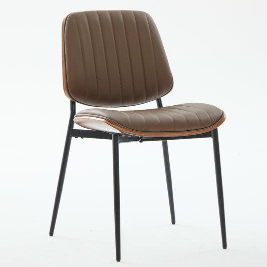Dining Chairs Set Of 2 Mid Century Modern Retro Faux Leather Chair With Walnut Bentwood Back Upholstered Seat Metal Legs Adjustable Foot For Kitchen Dining Room Chairs Brown PU,SW1849BR