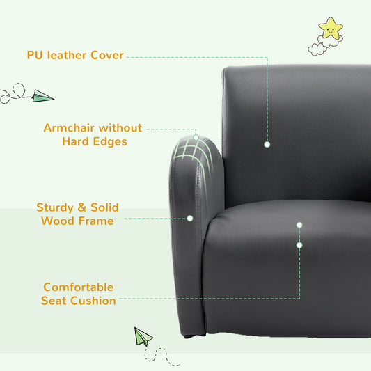 Kids Sofa Rocking Chair With Side Pocket, PU Leather Toddler Armchair For Children Grey