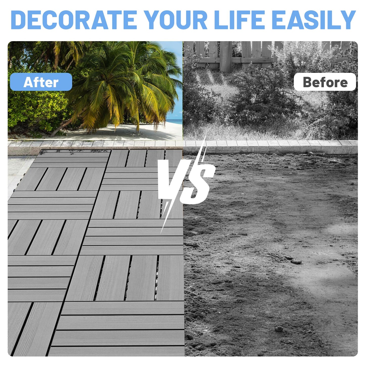 27 Pcs Interlocking Deck Tiles, 12   X 12   HDPE Outdoor Flooring, Patio Flooring Outdoor Waterproof, Deck Tiles Outdoor Waterproof For Deck Garden Poolside, All Weather Use -Dark Grey
