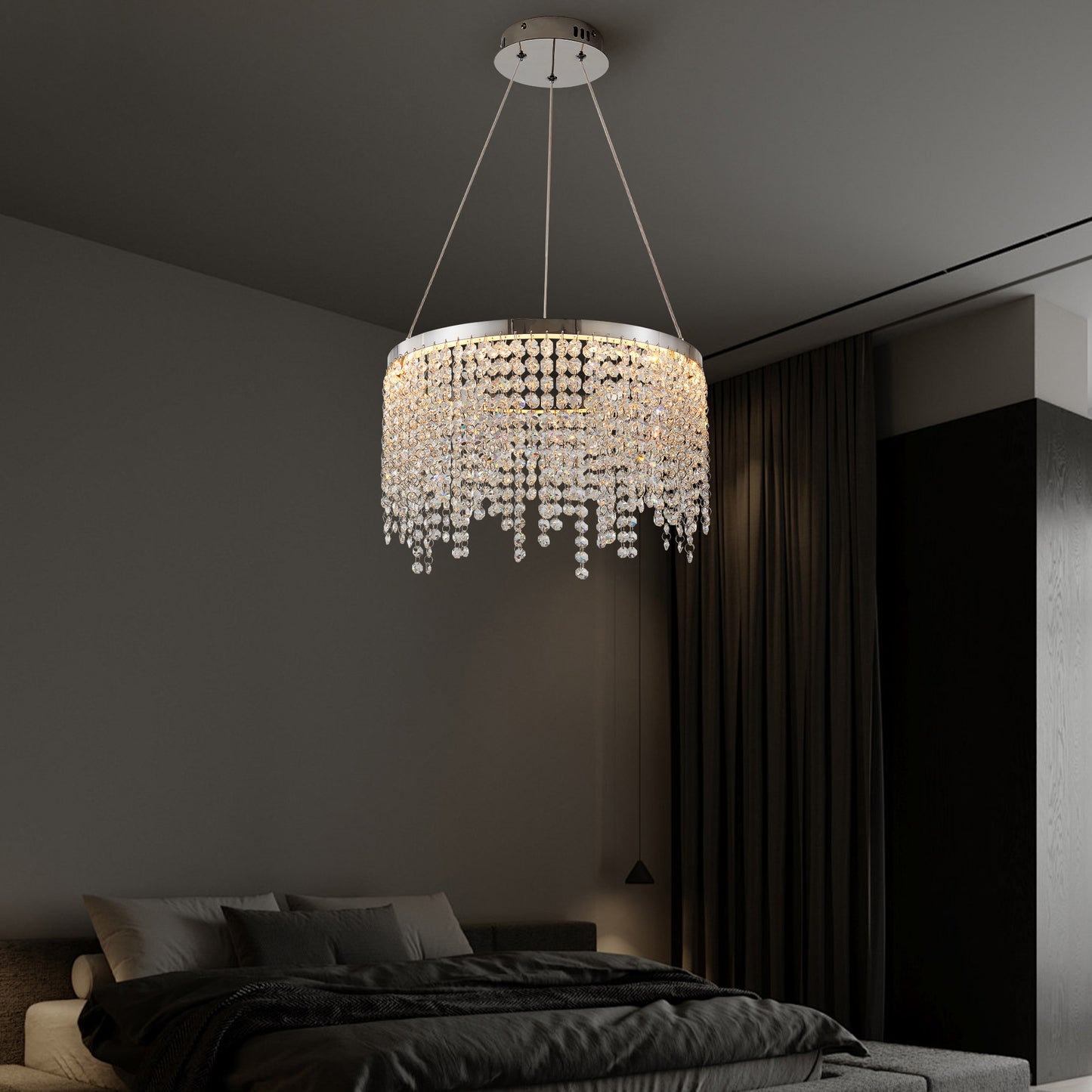 16-inch Luxury Crystal LED Chandelier - Adjustable Height And Color Temperature 3000K-6000K - Modern Chandelier For Living Room, Dining Room And Bedroom