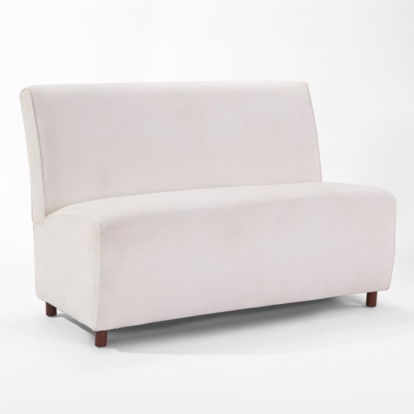 49 Beige Boucle Cover Fabric Loveseat - 25D High-Density Sponge Cushion, Light Brown Legs , Modern Sofa For Living Room
