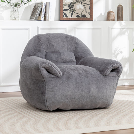 Bean Bag Chair, Comfy Bean Bag Sofa With Back Support, Faux Fur Bean Bag Chair For Adults And Kids, Stuffed Floor Sofa For Living Room, Bedroom, Apartment, Grey