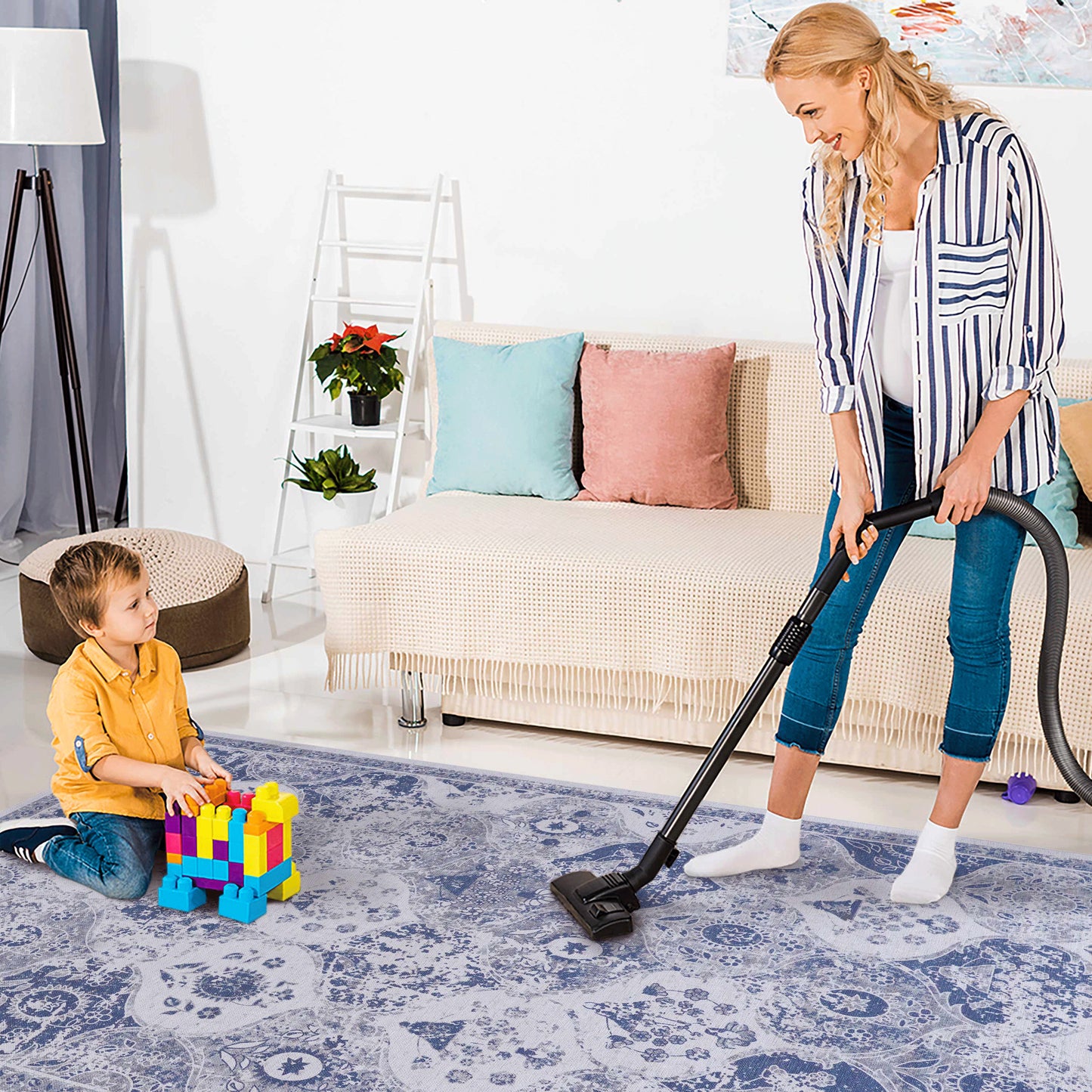 MAVAL Blue Washable Rug Runner Rug  Blue,