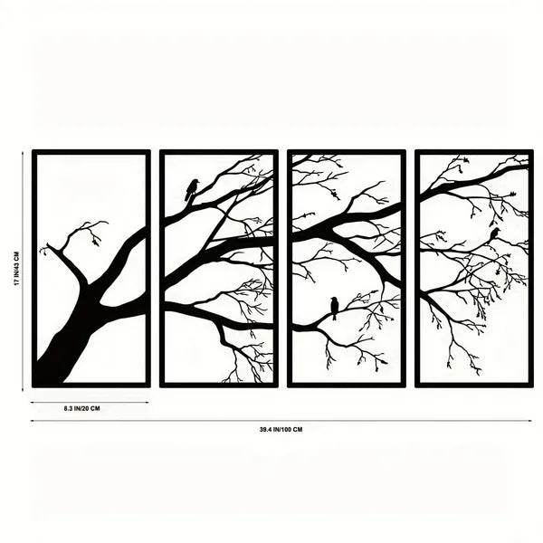 CIFbuy Iron Bare Branch & Bird 4-Panel Wall Art, Minimalist Style Wall Hanging, Nature Theme Home Decor - TikTok, Temu, Self-pickup Available