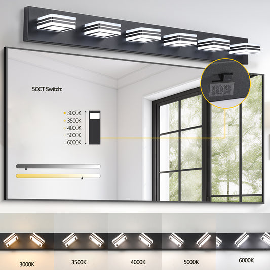40  Modern 6-Light LED Vanity Light - Sleek Bathroom Wall Fixture, Iron & Acrylic, Dimmable & Energy-Efficient, Ideal For Mirror Lighting