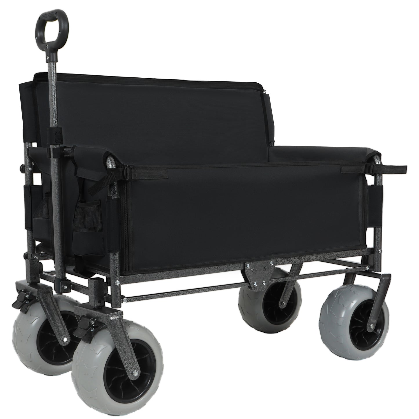 Folding Wagon With Bench Seat & 500 Lbs Capacity- 3- In- 1 Collapsible Utility Cart With All- Terrain Beach Tires For Camping  Beach  Groceries  Outdoor  Black