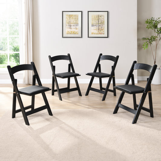 Upholstered Folding Chair, Space Saving,,easy To Carry, 4PCS,Black Cushion Black Shelf,Dining Room