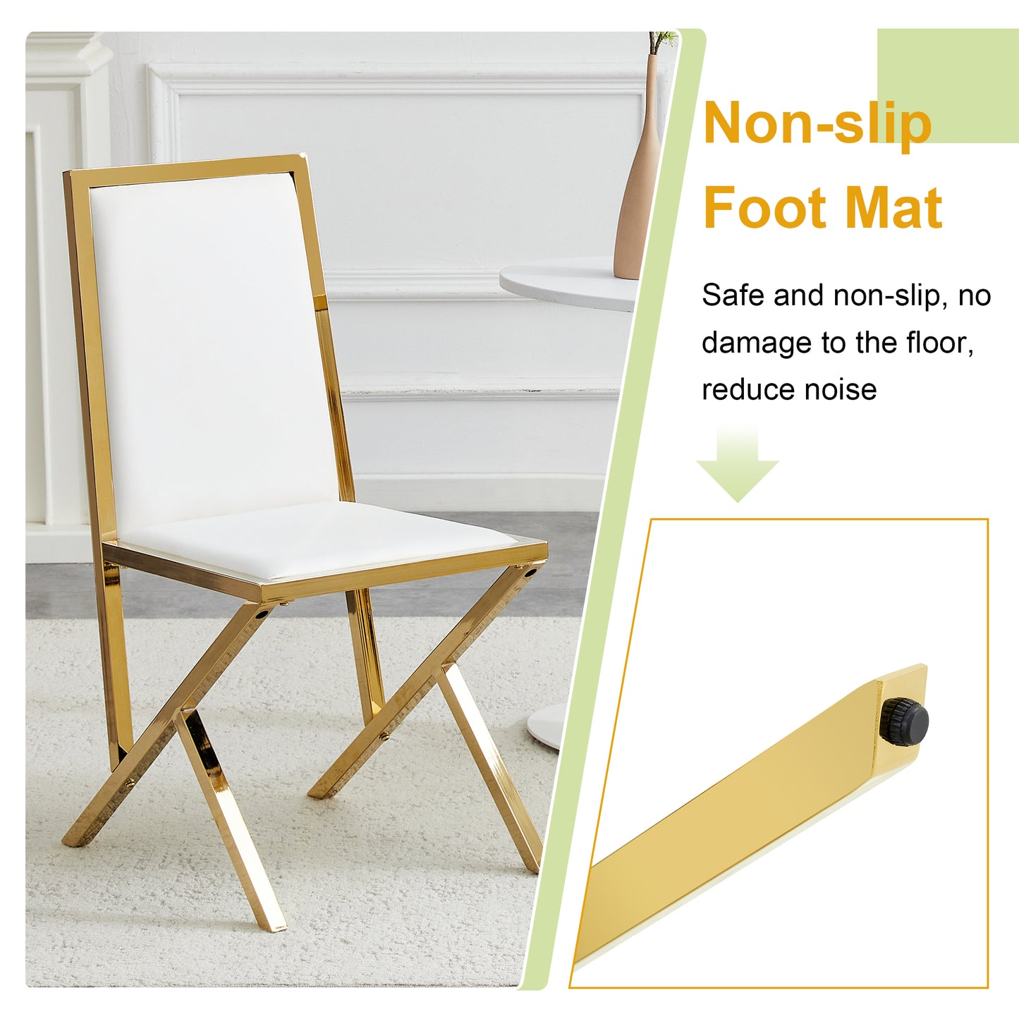 2-pack Gold Metal Framed White PU Dining Chairs Ergonomic Design, A Simple And Luxurious Choice.Featuring Uniquely Designed Gold Metal Legs.