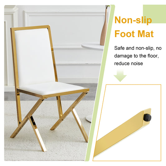 2-pack Gold Metal Framed White PU Dining Chairs Ergonomic Design, A Simple And Luxurious Choice.Featuring Uniquely Designed Gold Metal Legs.