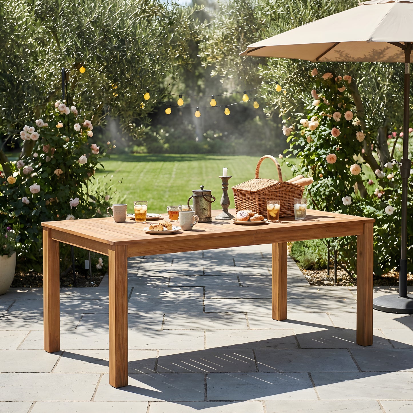TOPMAX Patio Wooden Dining Table, Outdoor 67 L Rectangular Table For Poolside, Backyard, Garden, Indoor Outdoor, Natural