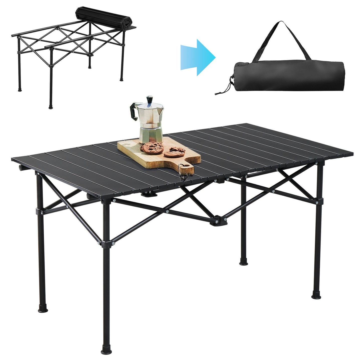 95cm Portable Carbon Steel Camping Table Outdoor Folding Camping Table Portable Ultralight Camping Table Roll-Up Camping Table Folding