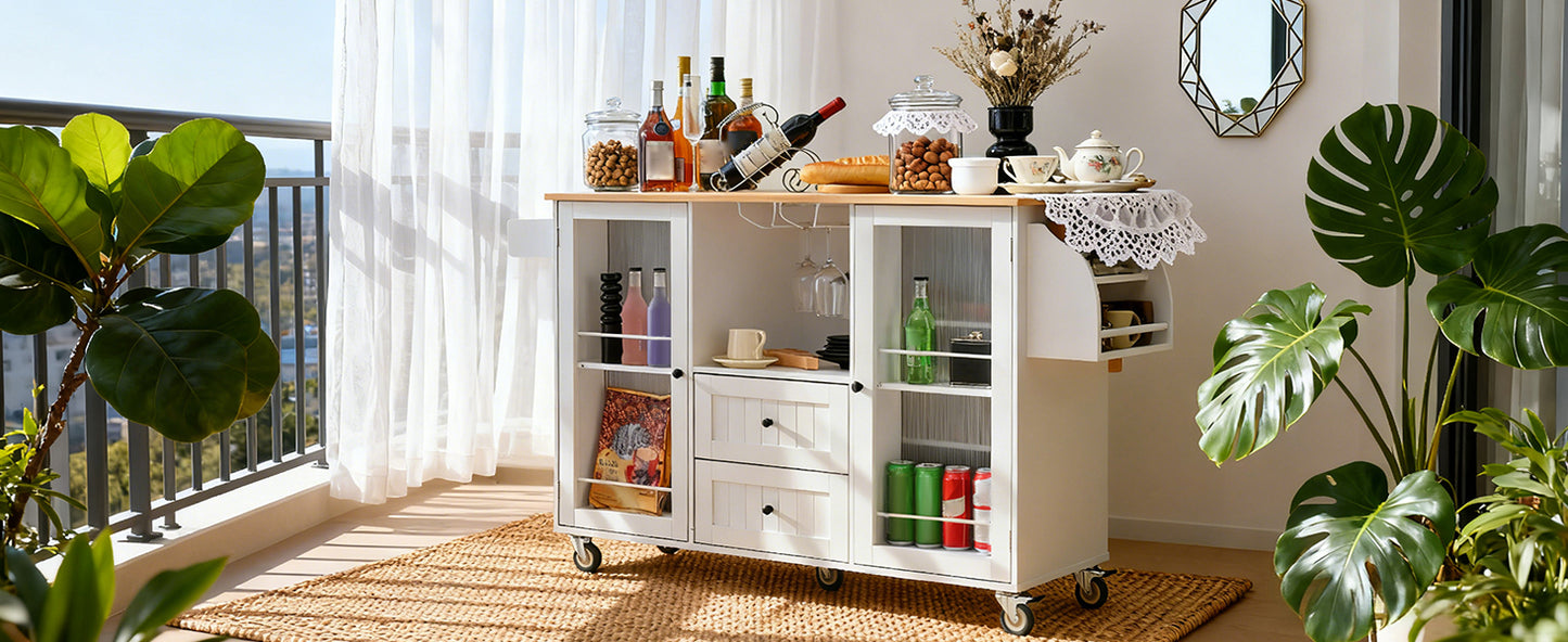 Kitchen Island Cart Rolling On Wheels With 13 Storage Areas Drop Leaf Bar Countertop Side Open Condiment Rack Tower Rack Extra Storage Table Modern White
