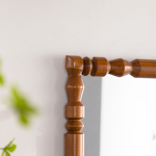 Vintage Wooden Carved Wall Mirror, Decorative Column Frame For Living Room Entryway Retro Decor