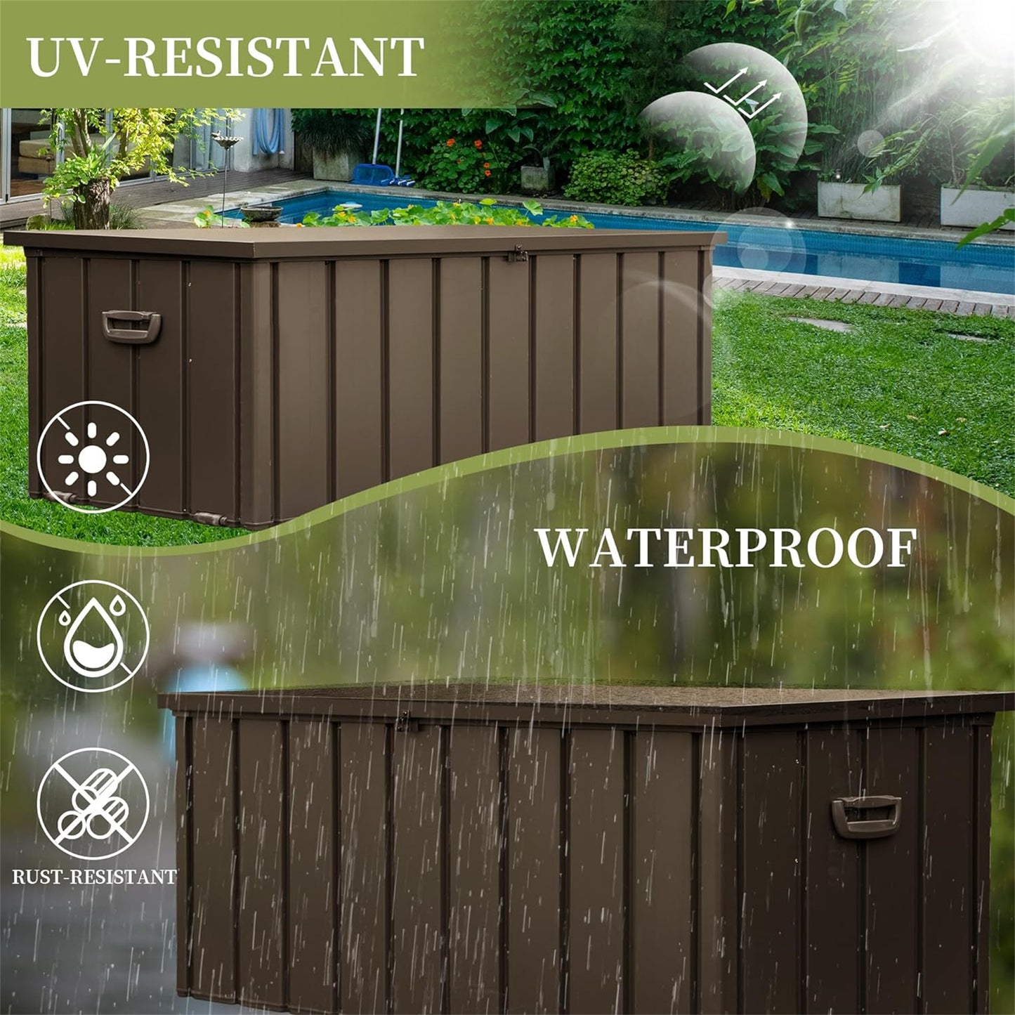 200 Gallon Outdoor Storage Deck Box Waterproof, Large Patio Storage Bin For Outside Cushions, Throw Pillows, Garden Tools, Lockable  Dark Brown