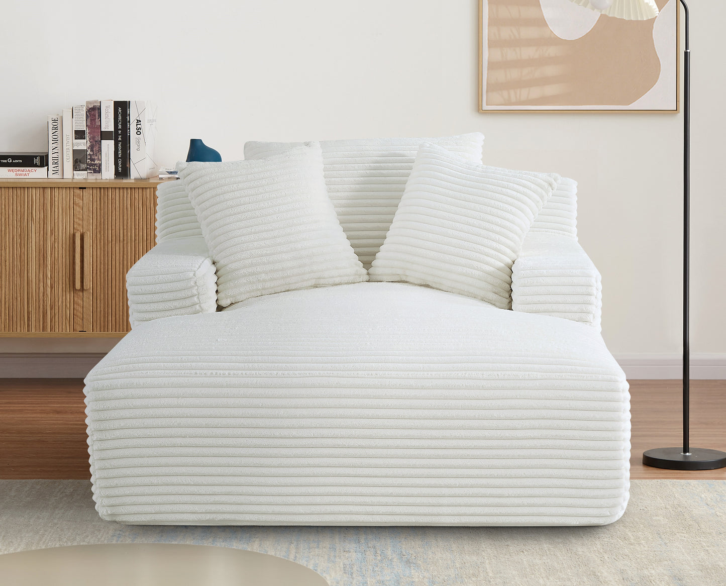 Cloudline Oversized Chaise Lounge Chair In Soft Corduroy, Modern Comfy Couch With Full Foam Cushioning, Cozy Sleeper Sofabed For Living Room, Bedroom, No Assembly Required, Ivory