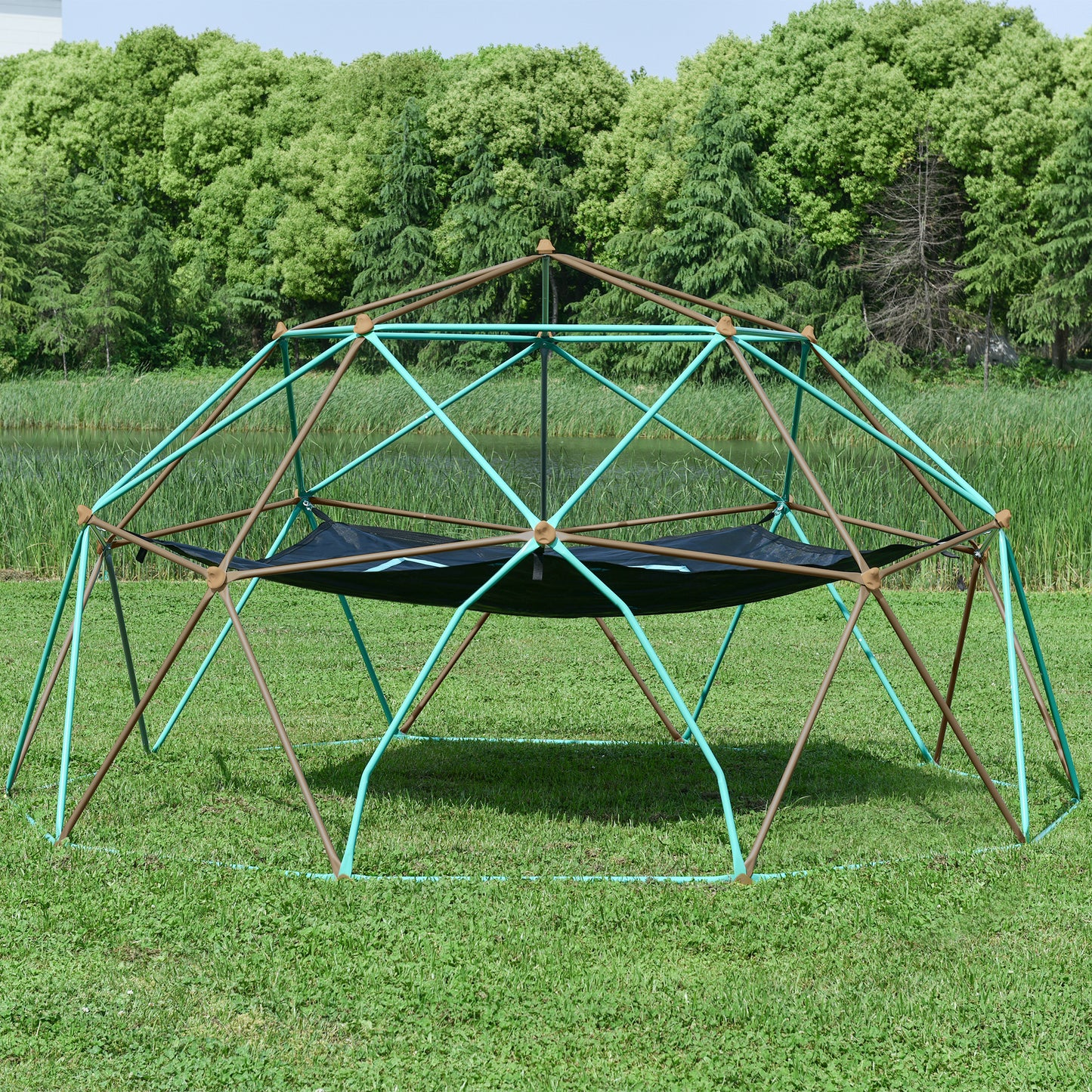 13ft Geometric Dome Climber Play Center, Kids Climbing Dome Tower With Hammock, Rust & UV Resistant Steel Supporting 10 0 0 LBS
