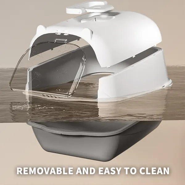 2026 Top Rated Fully Enclosed Cat Litter Box, Gray - Odor-Locking, Portable With Scoop & Litter Mat