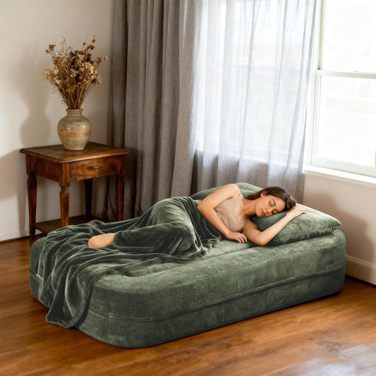 Convertible Sofa Bed With Blanket, Boneless Cloud Couch Queen  Fabric For Living Room Bedroom, Modular Loveseat With High-Density Solid Sponge No Assembly,Green.