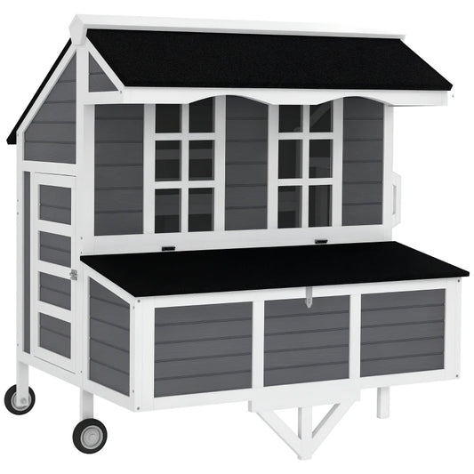 Chicken Coop With Wheels, Chicken Tractor With Nesting Box, Windows, Pull-out Tray, Perches, For 2-4 Hens, Gray