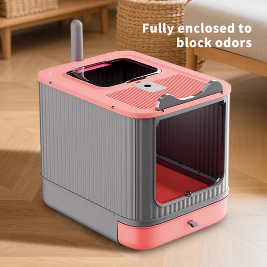Elevated Leak Proof Elf Pink Cat Litter Box, Made Of Sturdy And Durable Materials, Also Suitable For Multi Cat Households