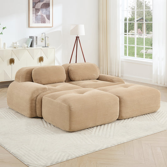 2-seat Sofa In LuxuryCorduroy Fabric Fabric Modular Multi-combination Anti-slip Design Assembly Chaise Lounge Curved Armrests Ergonomic Support High-resilience Sponge For Living Rooms Bedrooms,Camel
