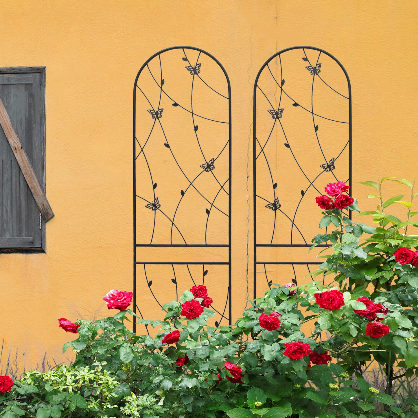 2 Pack Metal Garden Trellis 86.7  X 19.7  Rustproof Trellis For Climbing Plants Outdoor Flower Support Butterfly Deco Black