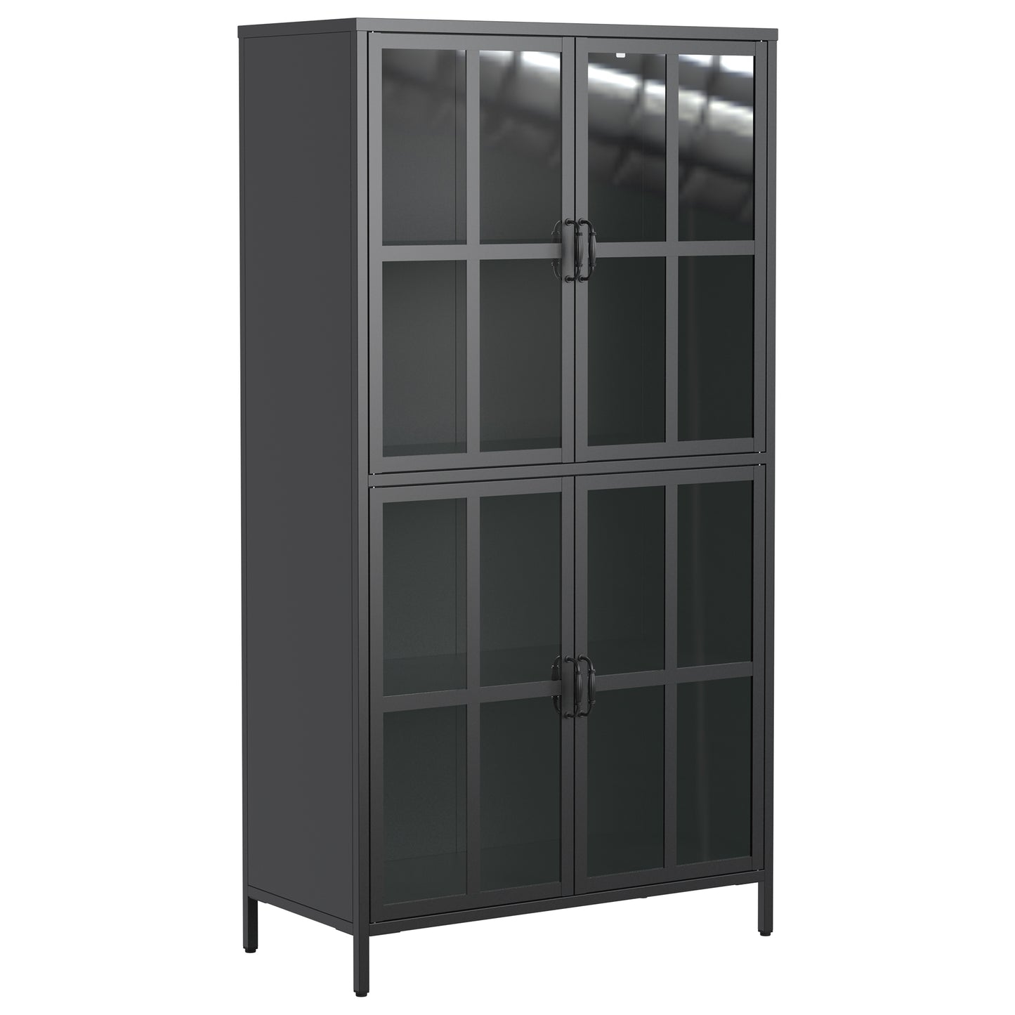 Premium Black Metal Storage Cabinet With Tempered Glass Doors, Adjustable Shelves, Anti-Tipping Device, Magnetic Silent Closure, And Adjustable Feet For Home And Office Use