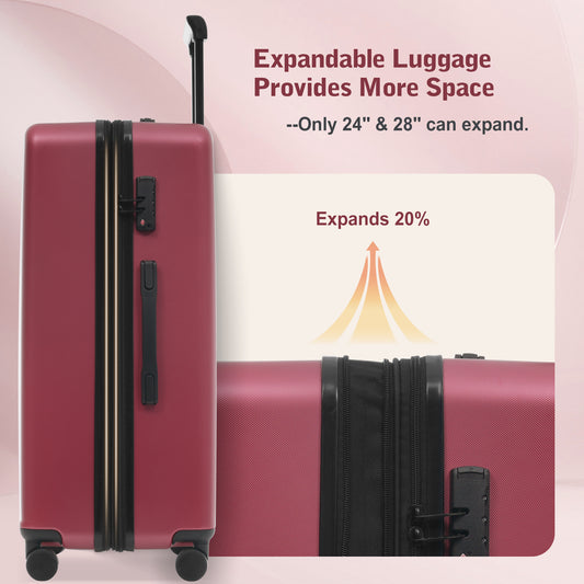 Luggage Sets 5 Piece With Front Opening, Hardside Expandable Carry On Suitcase Set With Double Spinner Wheel, Lightweight Travel Luggage With USB Port,TSA Locks 20-24-28