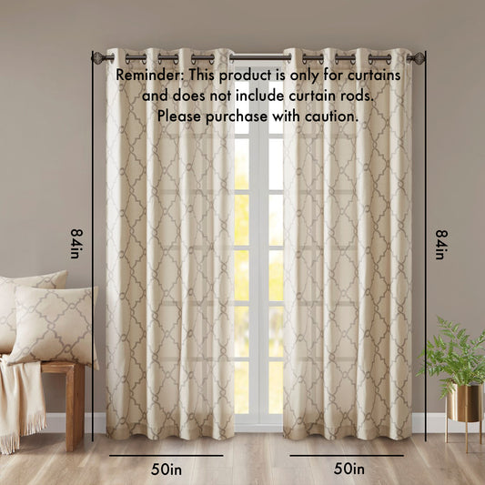 Fretwork Print Grommet Top Window Curtain Panel Only 1 Pc Panel