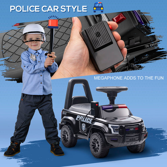 Kids Push Ride On Car With Working PA System And Horn, Police Truck Style  Foot-to-Floor Sliding Car For Boys And Girls With Under-Seat Storage, For 18 Months To 5 Years Old, Black