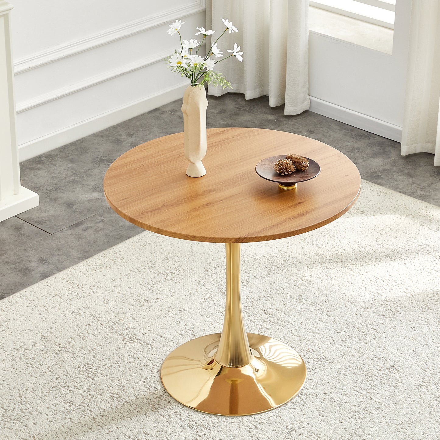 Round Dining Table, 31.5in Circle Tulip Table With Thickened Tabletop & Metal Pedestal, Mid Century Modern Bistro Table For Kitchen, Small Places, Living Room, Cafe  Faux Wood