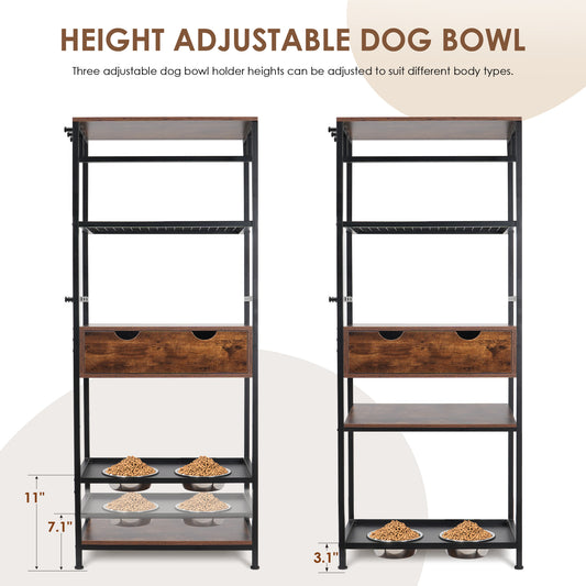 Dog Feeding Station,3 Height Adjustable Raised Dog Bowls, Dog Feeder Station For Large Medium Dogs Cats, Dog Storage With Shelves.