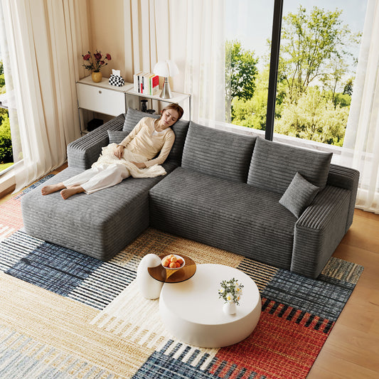 95  Cloud Sectional Sofa,Modern Minimalist Upholstered Couches, Comfort U Shaped Sofa For Living Room,Deep Seat Corner Couch,No Assembly Required,Dark Grey   Plush Corduroy Fabric