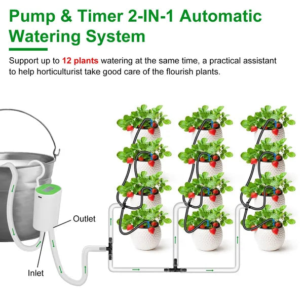 Automatic Watering System Kit With Timer Pump Device For 12Plants Rechargeable Battery