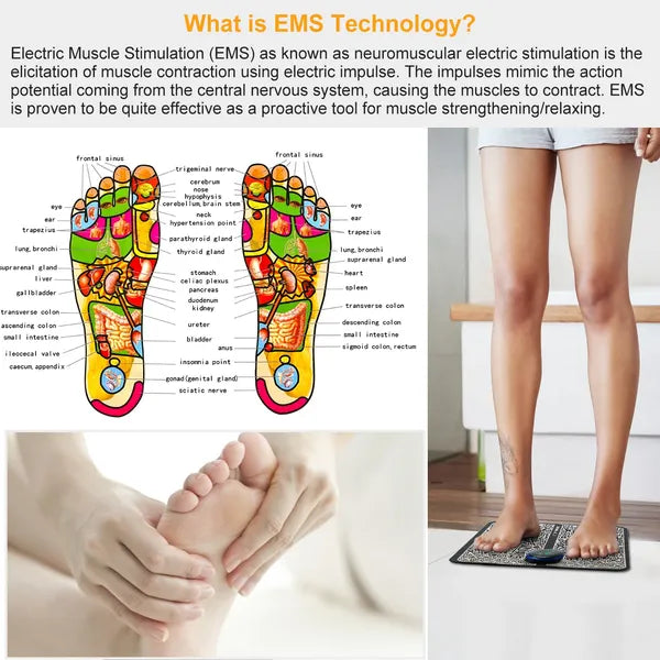 EMS Foot Massage Pad Electric Stimulator Massager Unit Rechargeable Leg Reshaping Muscle Pain Relax Massage Mat W& 6 Modes 9 Intensity Levels