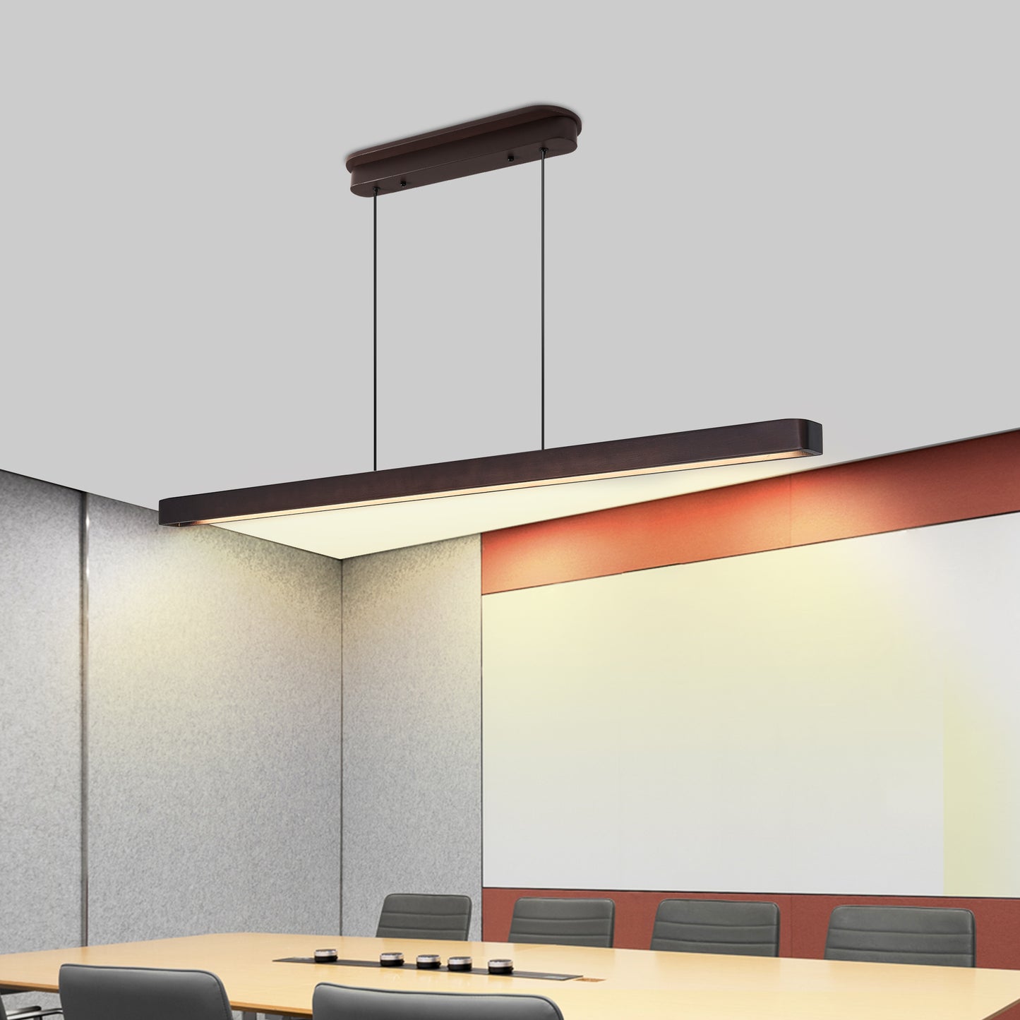 51-inch Walnut Wood Modern LED Pendant Light, Adjustable Hanging Light For Dining Room, Kitchen, Living Room  Sleek Walnut Color Finish