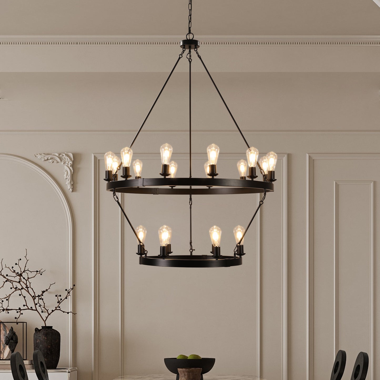 NEW SKU   W1340P206659   Retro Style Large 2-Tier Circular Ceiling Ironwork Chandelier