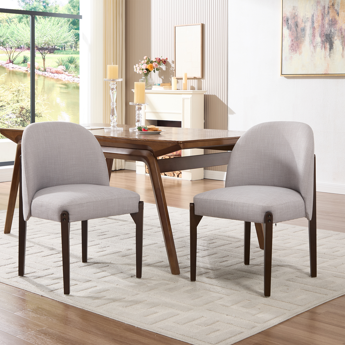 Wooden Dining Chairs Set Of 2, Modern Fabric Upholstered Dining Room Chair Kitchen Chairs, Farmhouse Dinner Chair For Kitchen Dining Room