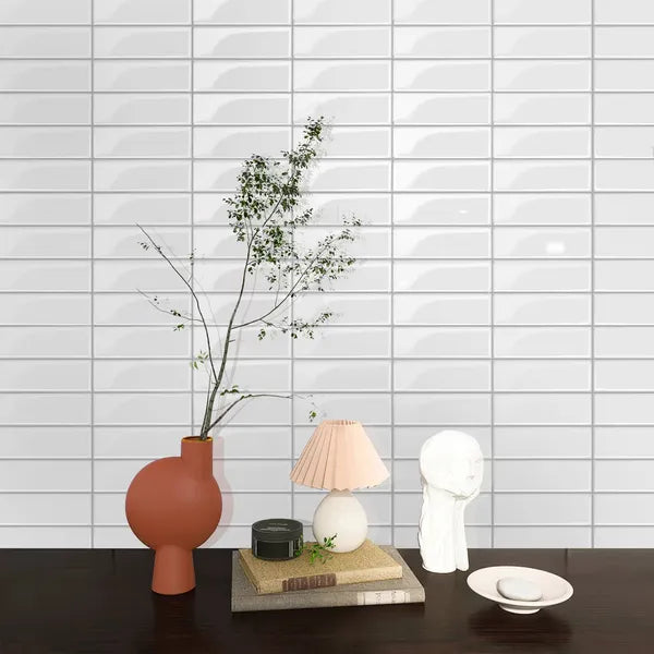 10pcs 10"x10" Pure White 3D Self-adhesive Splash Wall Tiles, Glossy Self-adhesive PVC Wall Stickers, Waterproof Floor Tiles For Kitchen And Bathroom, Glossy, Easy Installation, Cuttable, Peel And S