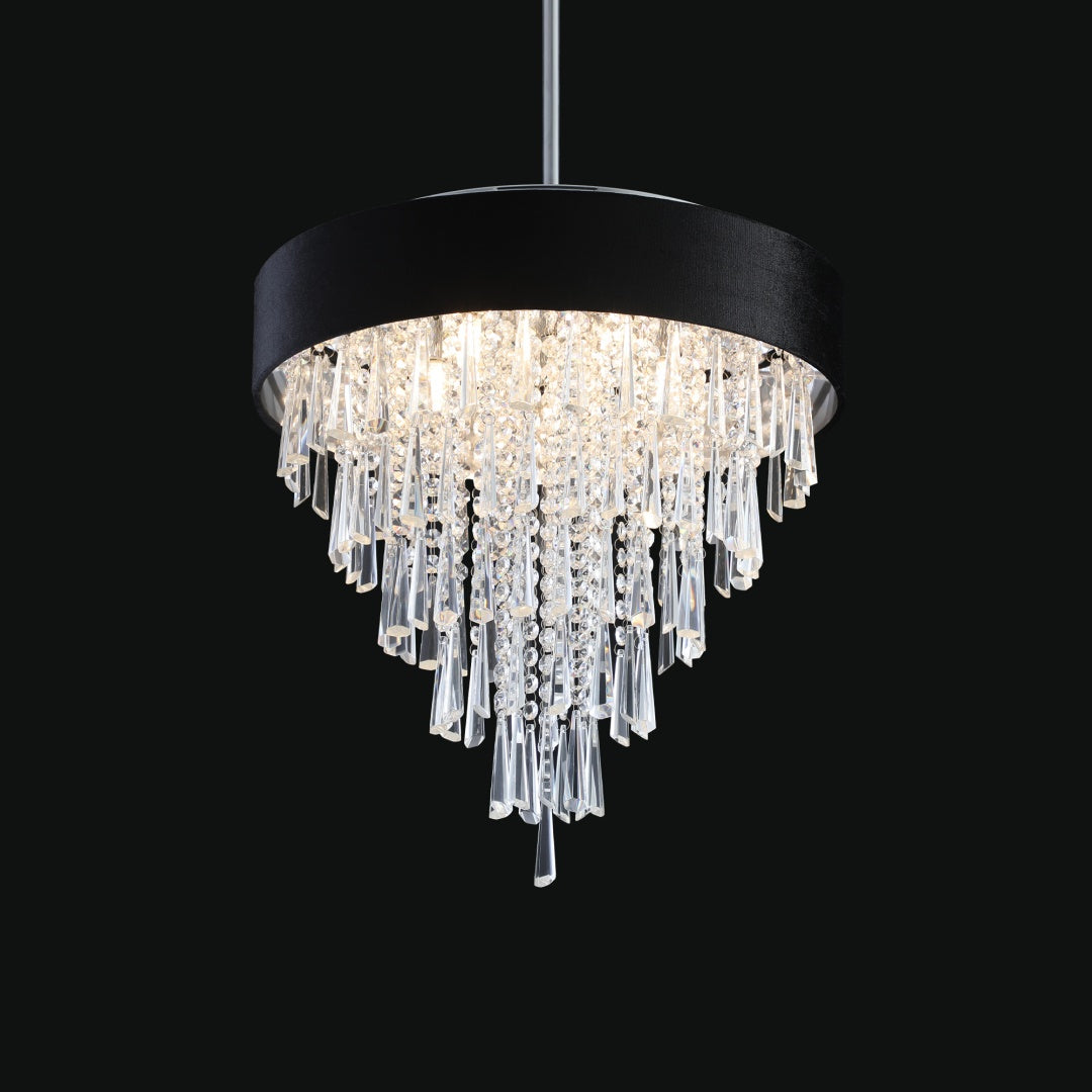 18-inch Modern Crystal Chandelier With Black Imitation Velvet Anti-Glare Shade, Adjustable Height, 8-Light G9 Base For Dining Room, Living Room, Or Bedroom  Bulb Not Included