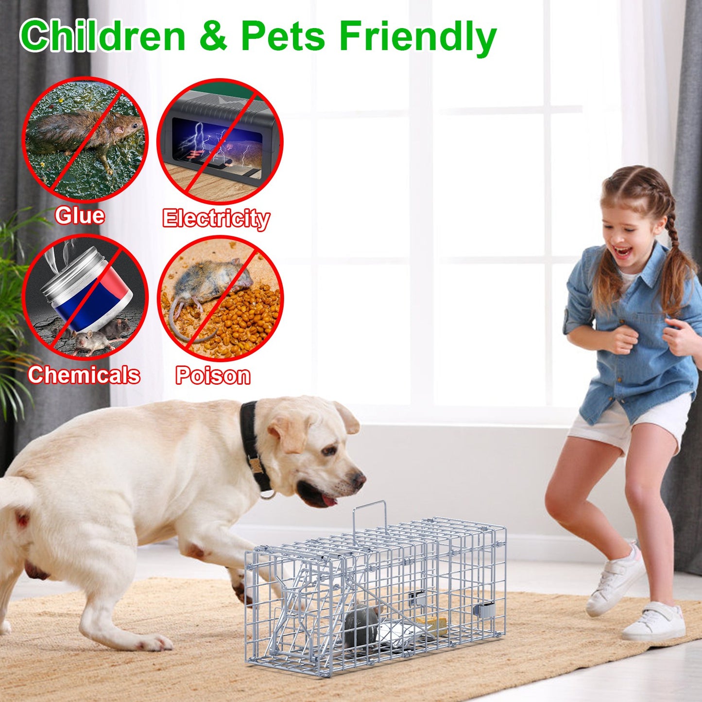 2Pcs Foldable Rat Trap Cage Humane Live Rodent Trap Cage Galvanized Iron Mice Mouse Control Bait Catch With Detachable L Shaped Rod For Kitchen Garden Warehouse