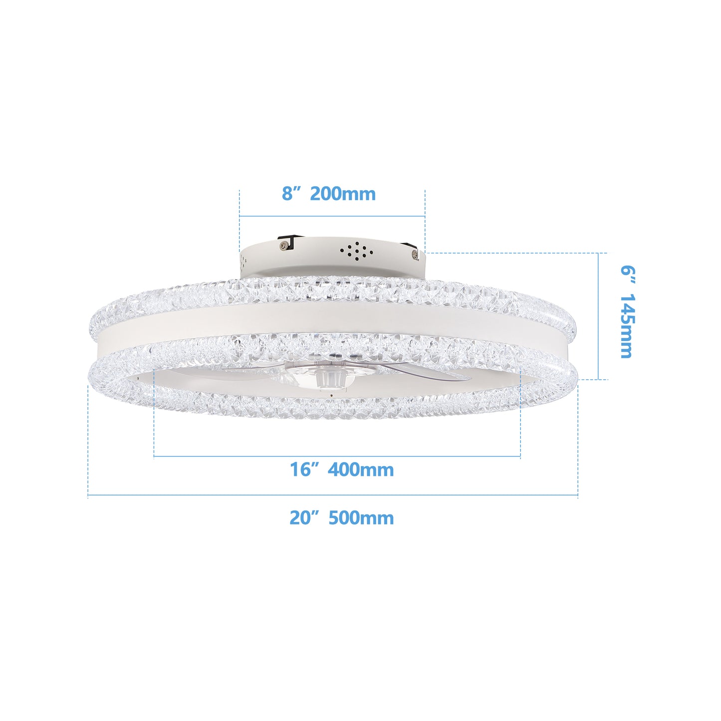20 Luxury Double Ring LED Ceiling Fan With Light  Modern Flush Mount Design, Hidden Blades, Dimmable Lighting & Remote Control, Low Profile Silent Fan For Bedroom, Living Room White