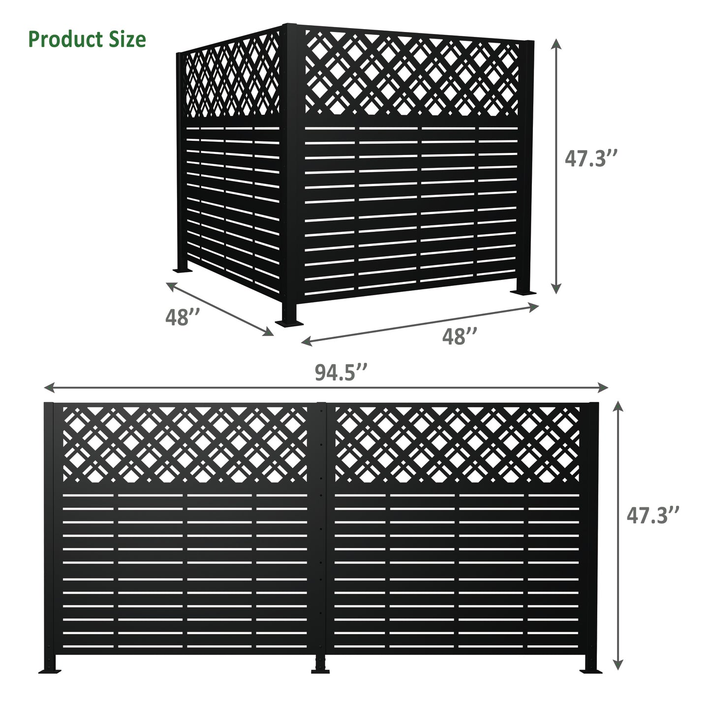 W48'' X H47.3'' X 2 Panels Metal Privacy Screen, Outdoor Privacy Panels, Trash Can Enclosure, Air Conditioner Fence, Pool Equipment Enclosure, Backyard Fencing, Rhombus Black