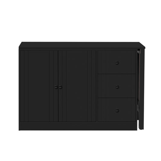 U-STYLE 89.7 Wooden Sideboard With Extendable Table Multifunctional Storage Cabinet With 2 Doors And 3 Drawers For Living Room Study Foyer And Kitchen