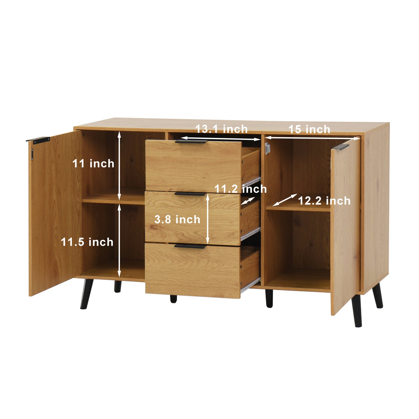 Sideboard Buffet Cabinet With Storage, Wood Coffee Bar Cabinet, 47.2  Kitchen Cabinet With 3 Drawers & 2 Doors, Kitchen Buffet Cabinet Cupboard Natural Wood Color