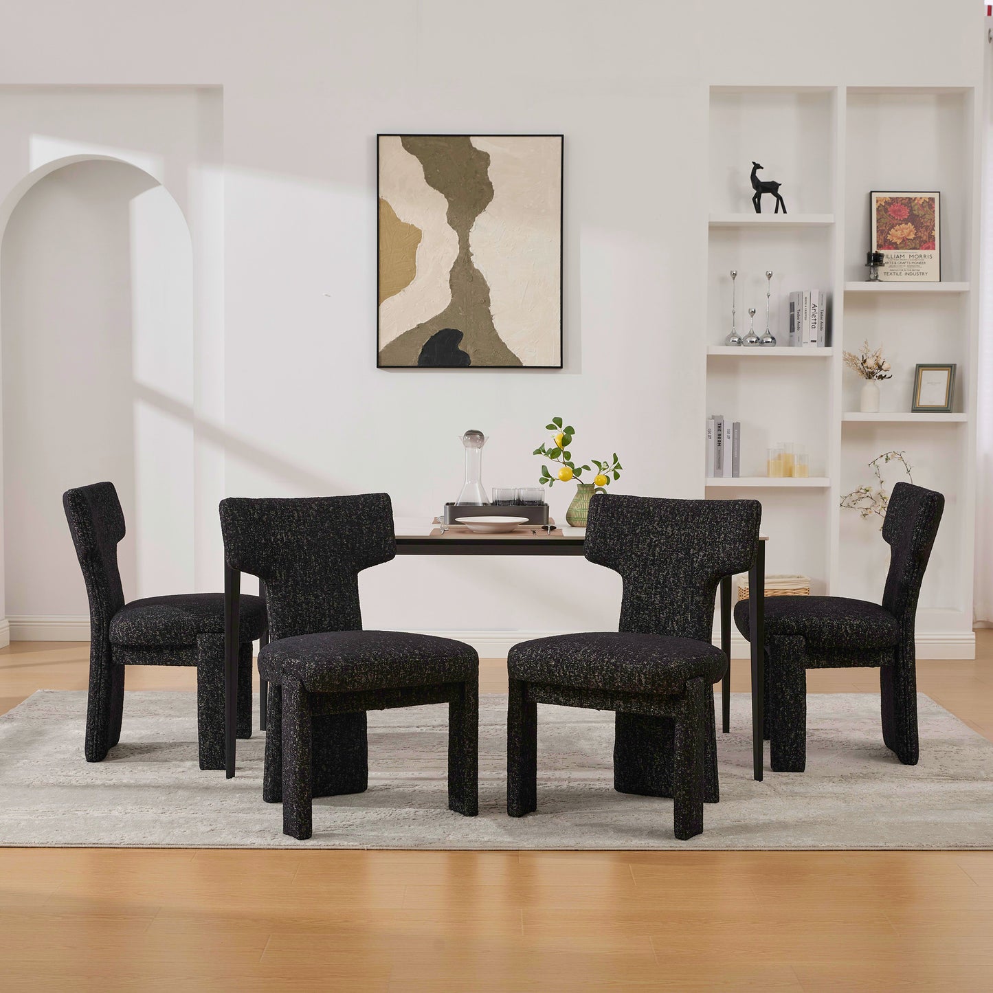 22.05  Wide Modern Upholstered Chenille Dining Chair Set Of 4 With Rubberwood Legs, Armless Curved Back Accent Chairs For Living Room Bedroom Restaurant Cafes Dining Room Reception, Black Gray